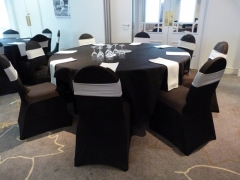 black chair covers with silver band