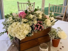 rustic floral crate table centrepieces
