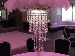 waterfall chandeliers with feathers floral ring and white light